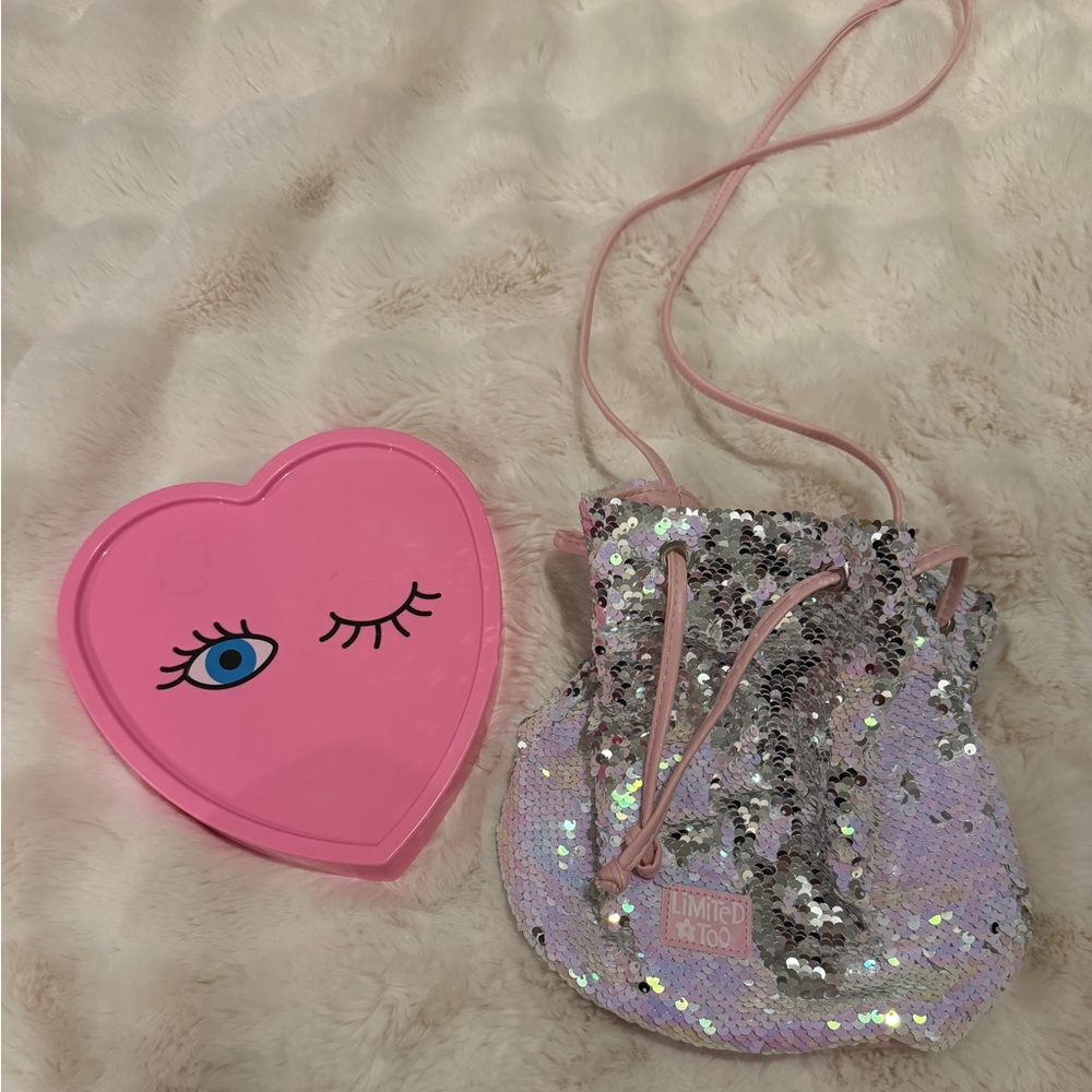 💖Adorable Limited Too Pink and Silver Sequin Drawstring Bag🌸